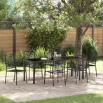 vidaXL 7-delige tuin eetset in zwart katoen en staal, Tuin en Terras, Tuinstoelen, Verzenden, Nieuw