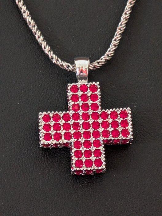 Beeld, Swarovski collier met kruis - 3.2 cm - Metaal,, Antiek en Kunst, Curiosa en Brocante