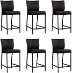 Set van 6 Zwarte leren moderne barkrukken - poot vierkant, Nieuw, Vijf, Zes of meer stoelen, Modern, Leer