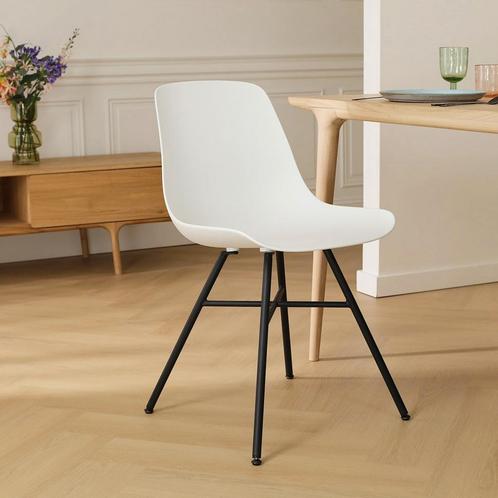 Noa-Pip Eetkamerstoel Wit - Kunststof - Zwart Onderstel, Huis en Inrichting, Stoelen, Wit, Eén, Nieuw, Kunststof, Verzenden