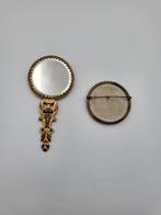 Petit miroir à main de sac et broche – décor romantique et, Antiquités & Art