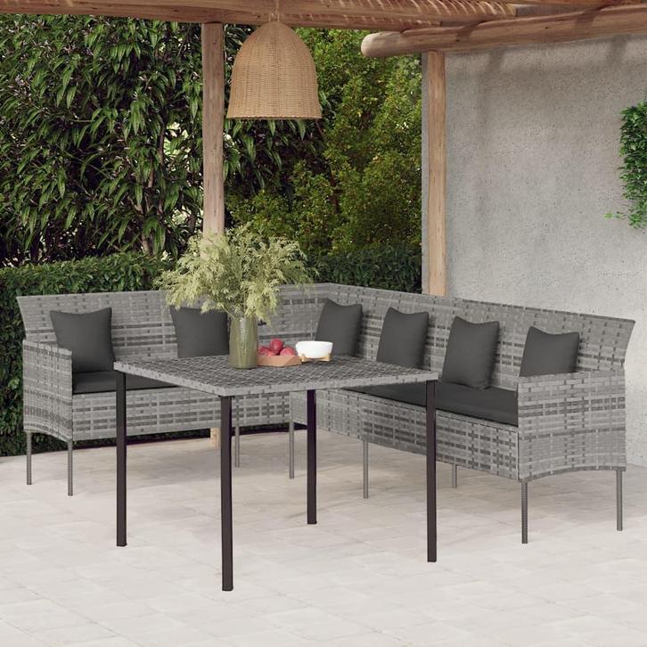 vidaXL 2-delige Tuinset met kussens poly rattan grijs, Tuin en Terras, Tuinsets en Loungesets, Tuinset, Nieuw, Verzenden