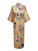 KIMU® Kimono Goud 7/8e M-L Yukata Satijn Boven dekel Lange G, Kleding | Dames, Ophalen of Verzenden, Nieuw