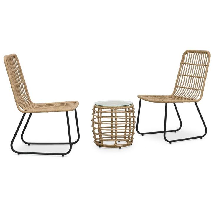 vidaXL 3-delige Bistroset poly rattan eikenkleurig, Tuin en Terras, Tuinsets en Loungesets, Nieuw, Verzenden