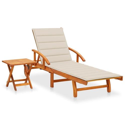 vidaXL Ligbed met tafeltje en kussen massief acaciahout, Tuin en Terras, Ligbedden, Nieuw, Verzenden