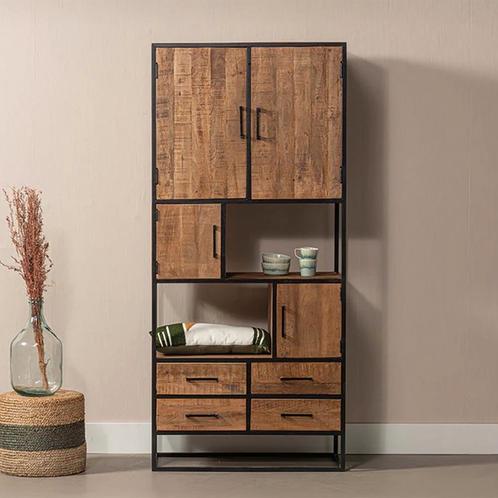Vakkenkast Mangohout Lowen 90 cm, Huis en Inrichting, Kasten | Boekenkasten, 25 tot 50 cm, Nieuw, Overige houtsoorten, 200 cm of meer
