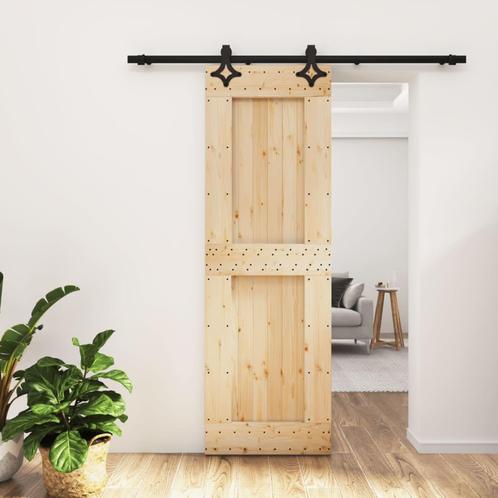 vidaXL Schuifdeur met beslag 70x210 cm massief grenenhout, Doe-het-zelf en Bouw, Deuren en Vliegenramen, Nieuw, Verzenden