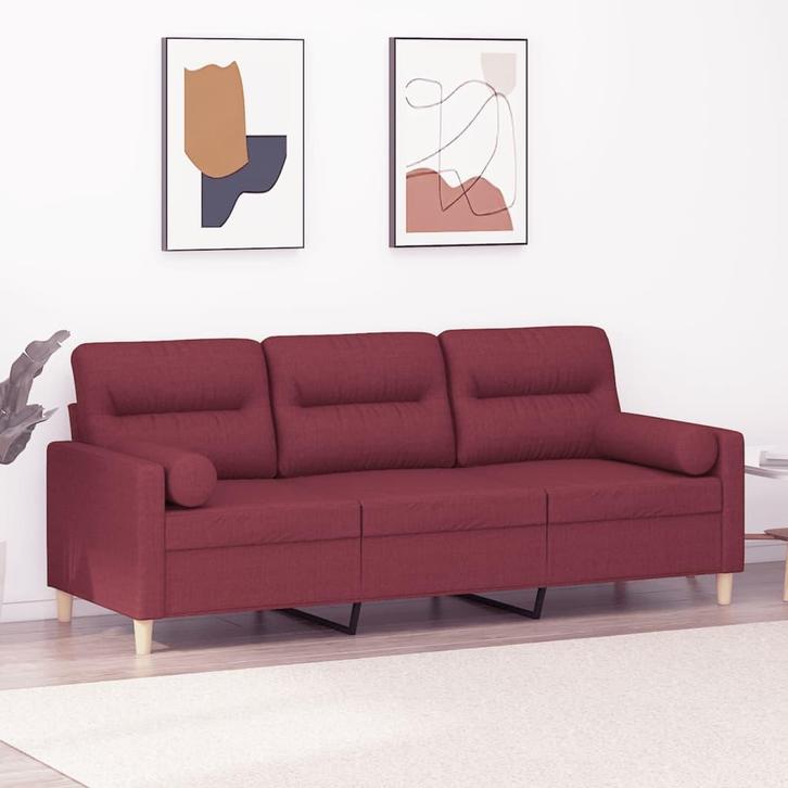 vidaXL Driezitsbank met sierkussens 180 cm stof wijnrood, Huis en Inrichting, Zetels | Zetels, Nieuw, Verzenden