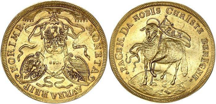 Duitsland, Nürnberg, stad. 4-fach Dukat 1703, Sehr selten,, Timbres & Monnaies, Monnaies | Europe | Monnaies non-euro