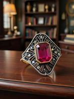 Zonder minimumprijs - Ring - 9 kt. Zilver, Geel goud Robijn, Nieuw