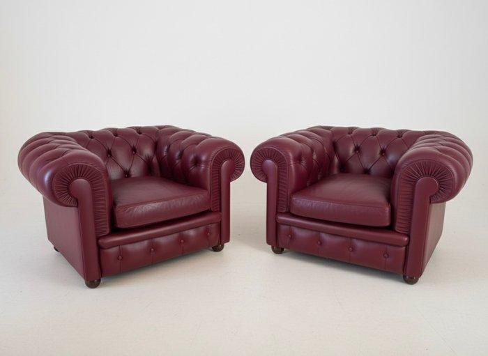 Poltrona Frau - Renzo Frau - Fauteuil (2) - Chester - Leder, Antiek en Kunst, Kunst | Designobjecten