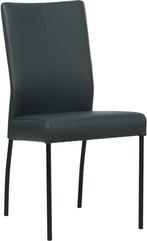 Blauwe leren moderne eetkamerstoel - poot rond zwart -, Huis en Inrichting, Stoelen, Overige kleuren, Nieuw, Leer, Ophalen of Verzenden