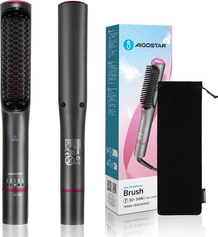 Stijltang - Stijlborstel - 2 in 1 - Zwart - Aigostar •, Handtassen en Accessoires, Uiterlijk | Haarverzorging, Nieuw, Verzenden