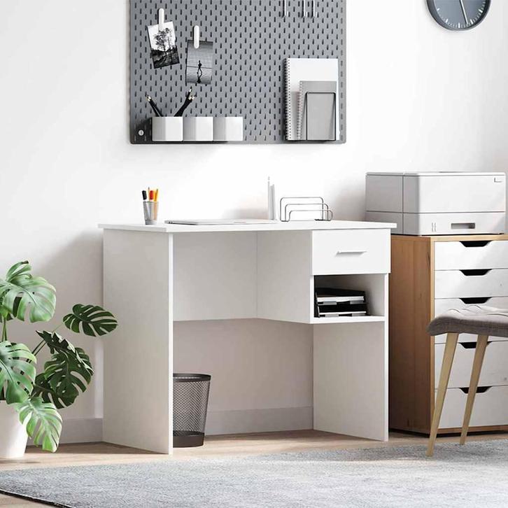vidaXL Bureau met lade met plank Wit 90 x 49 x 75 cm Bewerkt, Huis en Inrichting, Bureaus, Nieuw, Verzenden