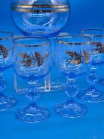 Likörset – Karaffe mit 6 Gläsern – Glas mit Golddekor - Pot, Antiek en Kunst