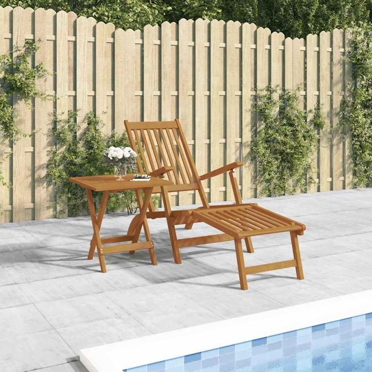 vidaXL Terrasstoel met voetensteun en tafel massief, Jardin & Terrasse, Chaises longues, Envoi