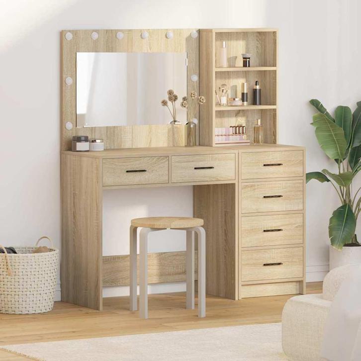 vidaXL Kaptafel met lade Bruin 78.5 x 41 x 135 cm Bewerkt, Huis en Inrichting, Tafels | Kaptafels, Nieuw, Verzenden