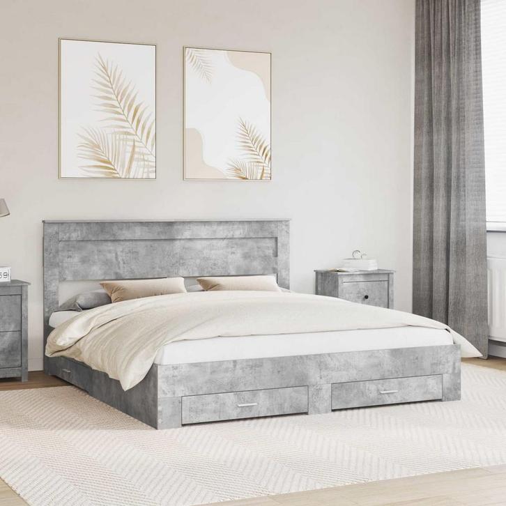 vidaXL Bedframe met hoofdeinde Beton Grijs 180 x 200 cm, Huis en Inrichting, Slaapkamer | Bedden, Nieuw, Verzenden