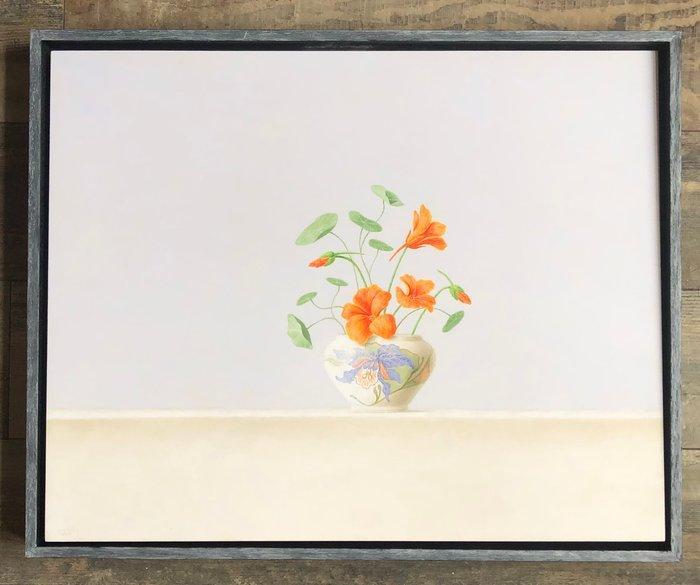 Ruud Verkerk - Gouds plateel met Oost-Indische Kers., Antiek en Kunst, Kunst | Schilderijen | Modern