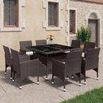 vidaXL 9-delige Tuinset poly rattan en glas bruin, Tuin en Terras, Tuinsets en Loungesets, Verzenden, Nieuw, Tuinset