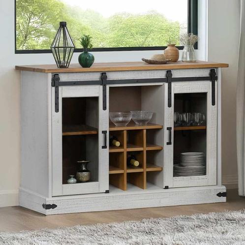 vidaXL Dressoir HALDEN 2 schuifdeuren 112x40x80 cm massief, Huis en Inrichting, Kasten | Dressoirs, Nieuw, Verzenden