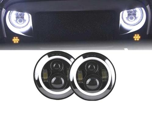 PHARES POUR JEEP WRANGLER 96-18 ANGEL EYES LED NOIR, Auto-onderdelen, Verlichting, Verzenden