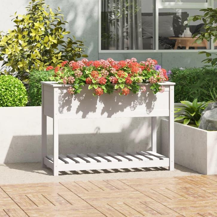 vidaXL Plantenbak met schap 111,5x54x81 cm massief, Tuin en Terras, Bloempotten, Nieuw, Verzenden