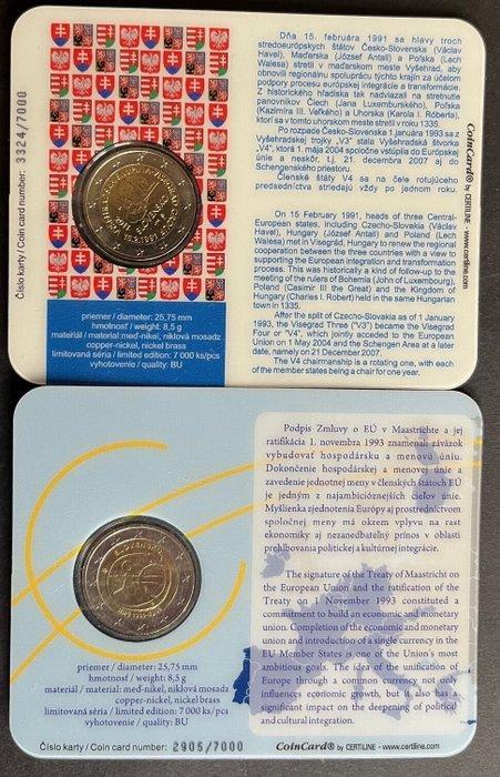 Slowakije. 2 Euro 2009/2011 EMU  + Visegrad (2 stuks), Postzegels en Munten, Munten | Europa | Euromunten