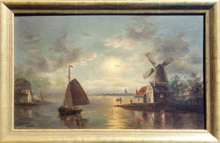 Friedrich Wilhelm Fabarius (1815-1900) - Dutch River, Antiek en Kunst, Kunst | Schilderijen | Klassiek