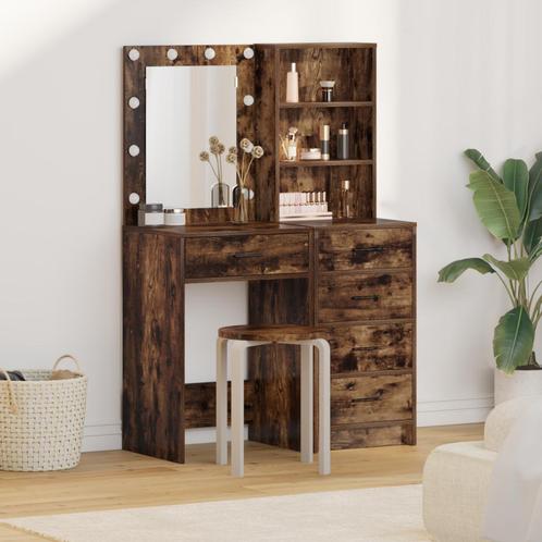 vidaXL 2-delige kaptafelset met LED rook eiken hout, Huis en Inrichting, Tafels | Kaptafels, Nieuw, Verzenden