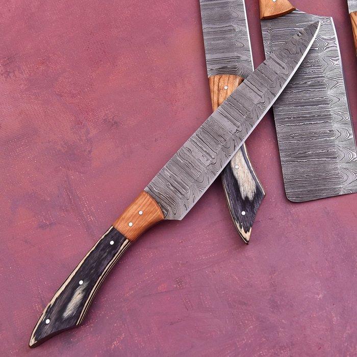 Keukenmes - Hout, Pakka hout, Handgemaakt gevouwen staal -, Antiek en Kunst, Antiek | Keukengerei