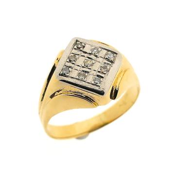 18 Krt. Bicolor gouden zegelring met diamant | 0,09 ct. beschikbaar voor biedingen