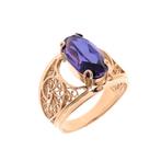 Vintage roségouden ring gezet synthetische edelsteen, Gebruikt, Overige kleuren, 19 tot 20, Ophalen of Verzenden