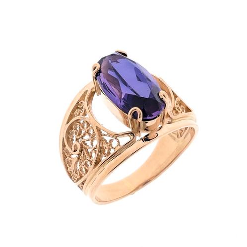 Vintage roségouden ring gezet synthetische edelsteen, Handtassen en Accessoires, Ringen, Dame of Heer, Met edelsteen, Overige kleuren