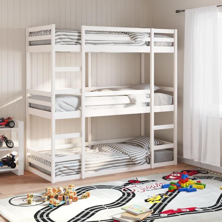 vidaXL Stapelbed 3-persoons massief grenenhout wit 90x190 cm, Huis en Inrichting, Slaapkamer | Bedden, Nieuw, Verzenden