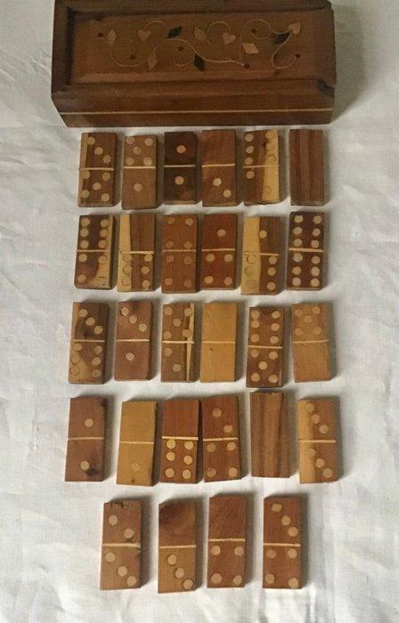 Bordspel - Dominospel in hout met 28 dominoblokjes in zijn, Antiquités & Art, Curiosités & Brocante