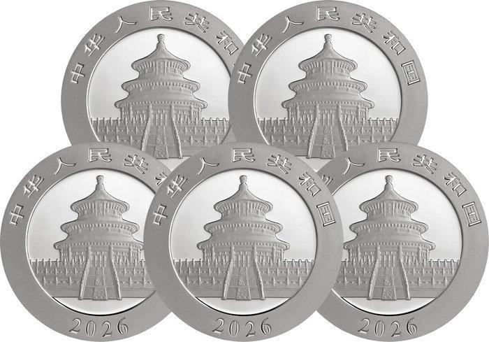 5 Troy Ounce - Zilver .999 - Panda 2026 - 150 gram - fine, Postzegels en Munten, Edelmetalen en Baren