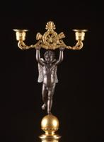 Kandelaber Paar Charles X kandelaars met putti (2) - Verguld, Antiek en Kunst