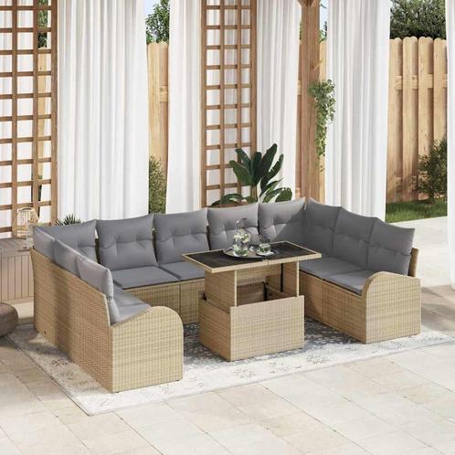vidaXL Tuinbank Set met opslag 10 pcs Beige Poly rattan, Tuin en Terras, Tuinsets en Loungesets, Nieuw, Verzenden
