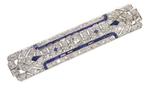 Broche Platina Diamant (Natuurlijk) - Sapphire, Art Deco,