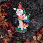 Beeld, gnomes on a toadstool with solar cell lamp - 27 cm -, Antiek en Kunst
