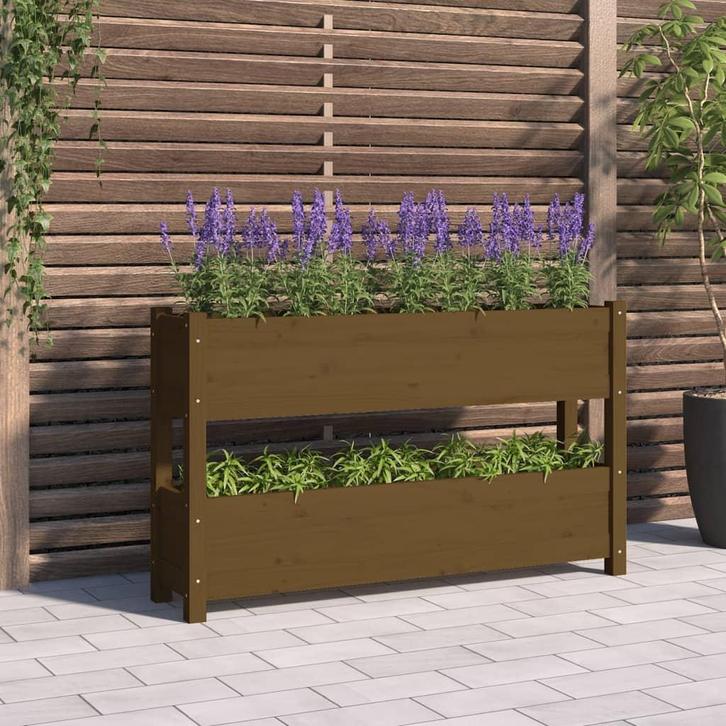 vidaXL Plantenbak 112x25x66 cm massief grenenhout, Tuin en Terras, Bloempotten, Nieuw, Verzenden