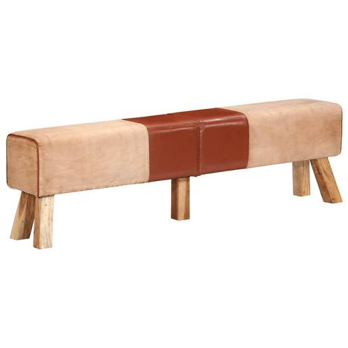 vidaXL Gymbok 160 cm echt leer en canvas bruin, Huis en Inrichting, Stoelen, Nieuw, Verzenden