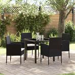 vidaXL 5-delige Tuinset met Kussens - Zwart Poly Rattan, Verzenden, Nieuw, Tuinset
