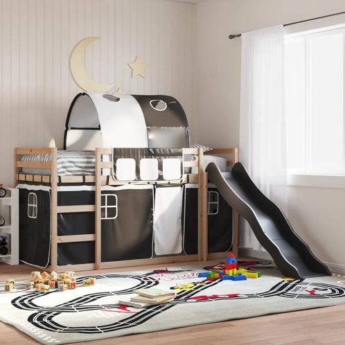 vidaXL Stapelbed met glijbaan en gordijnen wit en zwart, Huis en Inrichting, Slaapkamer | Bedden, Nieuw, Verzenden