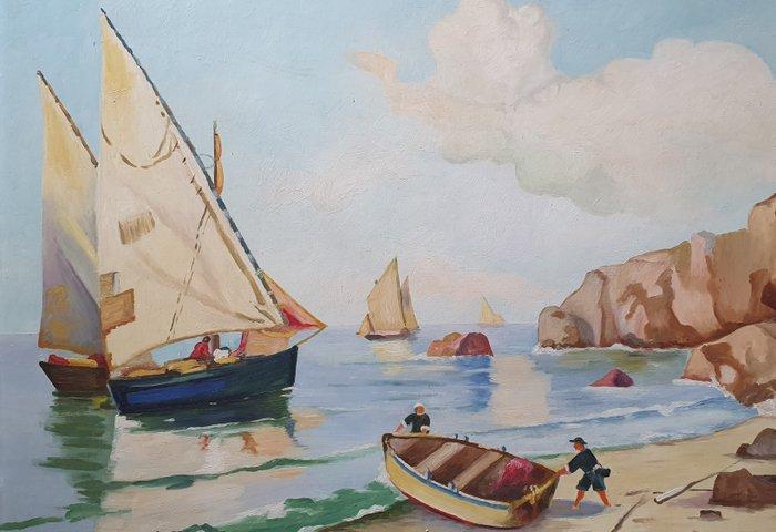 Jacques Aubry (XX) - Scène sur la Côte bretonne, Antiek en Kunst, Kunst | Schilderijen | Klassiek