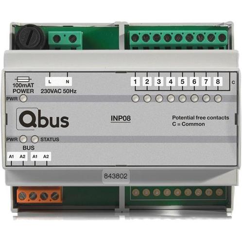 INP08 Qbus Inputmodule DIN RAIL (8x extern - 0 Volt) met LED, Doe-het-zelf en Bouw, Overige Doe-Het-Zelf en Bouw, Ophalen of Verzenden