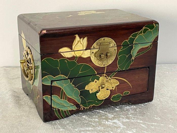 Sieradendoos - Hout, Messing - Houten Kistje met bloemen, Antiek en Kunst, Curiosa en Brocante