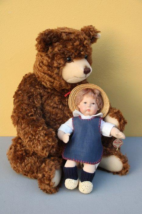 Steiff/Käthe Kruse: Fritzl & Hein, pop en beer - Ours en, Antiek en Kunst, Antiek | Speelgoed