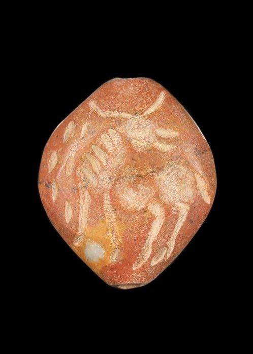 Bactrian Rode Hardsteen Bifaciaal amuletzegel met, Antiek en Kunst, Antiek | Overige Antiek